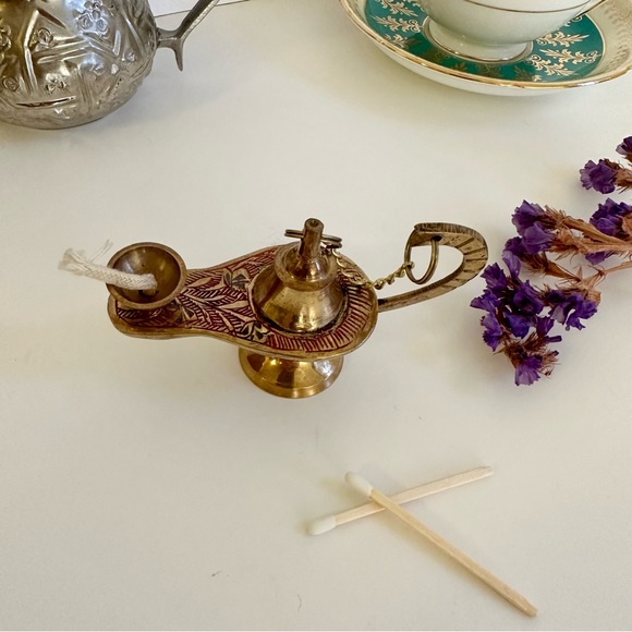 SOLD Aladdin Style Tiny Brass Oil Lamp - Picture 2 of 4